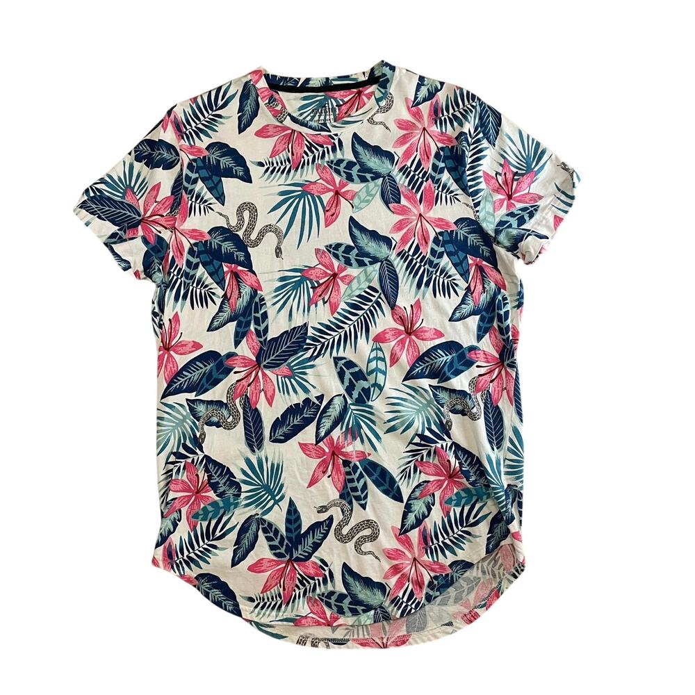 Hollister Men’s L Must-Have Curved Hem Tee Tropical Floral Snake Print Preowned